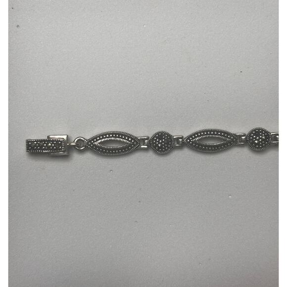 Vintage CW Sterling Silver Marcasite Link Bracelet Art Deco Revival - Picture 6 of 10